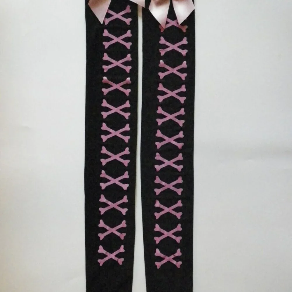 NEW Black Crossbones Over the Knee Socks OSFM